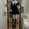 Casual Dresses Kawaii Bow Dress Women Japanese Preppy Style Long Sleeve Mini Black Gothic Vintage Lolita Outfits Sweet Streetwear