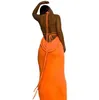 新しいスタイル203サマードレス女性のためのファッションセクシードレスバックレスレースアップ気質ロングスカートストラップレスネックマキシドレス