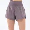 LL Women Yoga Shorts Outfits High Waist Sportswear Exercise Fitness Wear Short Pants Girls Running Elastic Prevent Wardrobe Culotte Double-deck