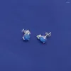 Stud Earrings Hainon Luxury Blue Fire Opal For Women White Zirconia CZ Oval Silver Color Wedding Jewelry