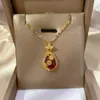 Chains Women's Necklace Alloy Red Gem-Liked Pendant Neck Jewelry Glitter Rhinestone Elegant Chain Gift For Girls D88