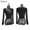 Women's Blouses 2023 Sexy & Club Cotton T-Shirts Women Shirt Ladies Autumn Fashion V-Neck Top Long Sleeve See Through Slim Basic Korean