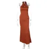 Casual Dresses Zoctuo Women's dress Satin Sleeveless Halter Long Dress Bodycon Backless Sexy Streetwear Party Club Elegant Evening Z0216