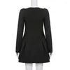 Casual Dresses Korean Style Female Black Party 2023 Autumn Long Sleeve Cascading Ruffle Large Swing Vestidos For Women