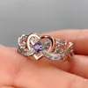 Creative Women's Heart Rings with Romantic Rose Flower Design Wedding Engagement Love Ring Aesthetic Jewelry