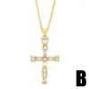 Pendanthalsband Flola Cross -halsband för kvinnor Copper CZ White Stone Gold Chain Crystal Plated Christian Jewelry NKEZ39