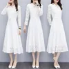 Sukienki swobodne koronkowa biała sukienka w szyku w dekolcie elastyczna talia stała kolorowy wiosenny wiosenny vestidos szatę femme długi rękaw 2023 Kobiety e312
