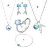 Pendant Necklaces Blue Sea Crystal Mermaids Stud Earrings Women Beauty Fishtails Bracelet Rings Necklace Fashion Jewelry