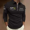 2023 F1 Formule 1 Aston Martin Zwart Wit Heren Poloshirt Lange Mouw Racing Outdoor Sport Ademende Top