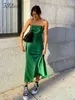 Casual Dresses FSDA 2021 Midi Green Satin Backless Dresses Women Sleeveless Off Shoulder Club Sexy Bodycon Dress Party Summer Outfits Z0216