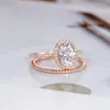 クラスターリングソリッド14Kピンクゴールドセンター1.5ct 6 8mm楕円形の楕円形のモイサナイトブライダルリングセット半分永遠