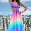 Robes décontractées Sexys pour fille Vêtements pour femmes européennes et américaines 2023 Mode Sexy Babes Col V Bretelles Robe longue dégradée