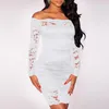 Casual Dresses Women Sexy Off Shoulder Lace Dress Black Slash Neck Long Sleeve Bodycon Bandage Slim Lady Night Club Pencil Party Party