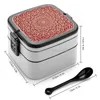 Dinnerware Sets Ecru Lace Mandala On Red Double Layer Bento Box Salad Portable Picnic Crochet Medallion Bei