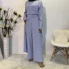 Etniska kläder bushra mantel satin casual abaya dubai muslimsk mode jumpsuit islam afrikanska klänningar kvinnor musulman de mode breda benbyxor