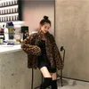 Women's Jacket Vintage Leopard Stand Collar dragkedja Outwear Winter Jacka Lady Overized Fuzzy Coats Female Streetwear 230302