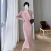 Casual Dresses Autumn Winter White Knitted Sweater Dress Women Black Red Sexy Square Collar Party Bodycon Elegant Vintage Long