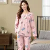 Kadın pijama pijamaları Setler Kadınlar Çiçek Tam Pamuk Moda Dantelli Kadınlar Uzun Kollu Sweetwear Suit 2 Parça Seksi Sonbahar Ev Lounge Hediye XXXXL 230303