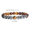 Strand Trendy Personalized Bracelet Men Natural Tiger Olhos de Pedra Hematita Mulheres Mulheres Tibetanas Buda Yoga Joia de Oração Presente