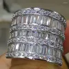 Cluster Rings Size 5-11 Luxury Jewelry 925 Sterling Silver Princess Cut 5A White Clear CZ Zirconia Party Women Wedding Engagement Wide Ring