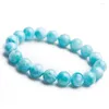 Braccialetti con perline rotonde in cristallo elasticizzato con gemme di Larimar blu naturale autentico a goccia per donna uomo 10 mm