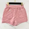 Shorts femininos 22 pistas elegantes de couro genuíno girl rosa bolso preto bolso preto cintura larga perna de vidraça