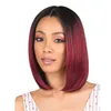 Sentetik peruk boyama orta bobo peruk kadınlar kısa düz saç siyah gradyan şarap kırmızı dalga kafa 230303