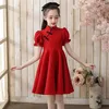 Платья для девочек, летнее красное хлопковое детское платье Ципао принцессы в китайском стиле, детская одежда для девочек 7, 8, 9, 11, 12 лет