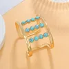 Strand Boho Vintage Geometrik İçi Boş Turquoises Bilezik Kadınlar İçin Lüks Altın Renk Ayarlanabilir Açık Bileklik Parti Takı Hediyesi