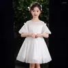 Mädchen Kleider Kinder Kleid Für Mädchen Mesh Ausgestellte Ärmel Puff Rock Blume Dekorative Weiß Gestickte Kurze Kinder Host Hochzeit