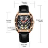 Armbandsur guanqin män lyxklocka Mens Automatiska klockor Vattentäta mekaniska armbandsur Sapphire Tonneau Case Skeleton Dial