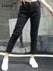 Jeans Femme Liooil Streetwear Coton Taille Élastique Marron Jean Pantalon Femme Denim Pantalon Avec Poches Printemps Femmes Stretch Sexy Jeans 230303