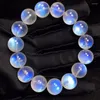 Bracciale con perline in pietra di luna blu naturale con filo trasparente rotondo 14 mm da donna