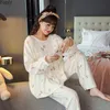 Kadın pijama 100% pamuklu pijama baskısı nokta kadın pijamaları kadınlar için uzun pantolonlar uzun kollu bahar sonbahar salonu ev giyim ev kıyafetleri 230303