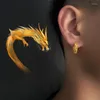 Stud Earrings National Tide Style Silver Needle Golden Dragon Male Trend Personality High-end Luxury Light Female