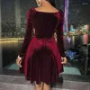 Sıradan Elbiseler MissJoy Seksi Sonbahar/Kış V-Neck Velvet Kısa Elbise Zarif Saf Renk Uzun kollu yüksek belgeli asil bayanlar