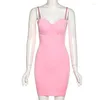 Sukienki swobodne seksowne niskie szelki paski spaghetti Slim High talia Solid Color Bodycon Mini Sukienka Urodzin