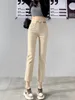 Damenjeans FIORDS Slim Skinny Beige Jeans Damen High Waist Vintage Push Up Jeans Easymatch Streetwear Korean Denim Knöchellange Hose 230303