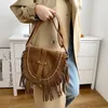 Nubuck Satchels Women Casual Quasten Frosted Leder Crossbody -Umhängetaschen für Frauen Böhmendesign Mode -Tasche Vintage Trendy 230303