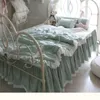 寝具セットソリッドカラー韓国のフリルプリンセスロマンチックなレース刺繍ミントグリーンピュアコットンセットロパデカマベッドスカートYW