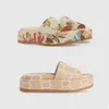 Denim platform glijdt sandalen canvas slipper multicolor linin stof luxe ontwerper sandaal dame dia glijplatform wig regenbogen zomer slippers voor vrouwen