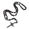Hanger kettingen 100 stcs/lot katholicisme rozenkrans ketting gekruiste donkerbruine rijst kralen houten gebed bead sieraden