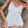 Kadın Bluzları 2023 Yaz V yaka kolsuz gündelik beyaz üst ince gömlek Kadınlar sırtsız gevşek Polka Dot Camisole bayanlar