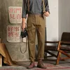 Erkek pantolon Japon sıradan tulumlar gençlik elastik süspansiyonlar haki tulumlar gevşek düz pantolonlar vintage beyefendi eğlence 230303