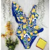 Traje de baño de mujer Bikinis con estampado floral de moda Traje de baño de una pieza Ropa de playa con volantes en V profundo Traje de baño Ropa de playa de verano Triángulo Natación Biquini T230303