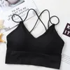 Tanks pour femmes Sexy Solid Crops Tops Slim Fit Spaghetti Strap Top Femmes Build In Bra Off Bra Souples sans manches Volyle Camisole Ins 2023