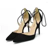 Dress Shoes 2023 Designer Fashion Black Strappy Sandals High Heel Ankle Strap Summer Women Big Size H0058