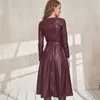 Vestidos casuais novos cinturões de moda vestidos de couro faux mulheres de manga longa fit