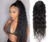 Water Wave Curly Drawstring Ponytail Human Hair Extensions for Black Women Full Natural kan worden gevlochten Pony Tail Hairpiece Remy Hair Ponytails Clip Ins 140G 4colors