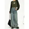 Jeans femme Vintage bleu taille haute femmes Jeans plissé Design mode américaine Streetwear jambe large Jean Denim pantalon droit Baggy pantalon 230303